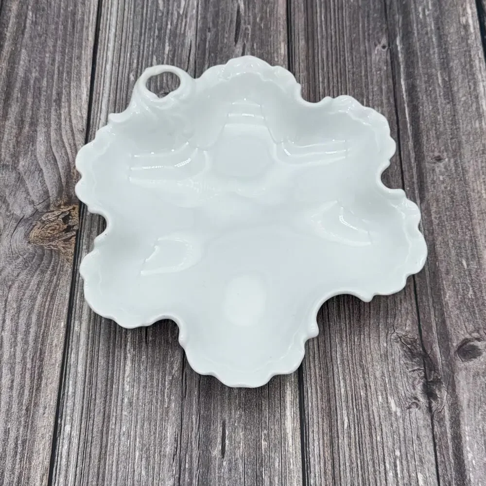 Vintage Japan White Porcelain Scalloped Leaf 11” Twig Handle Ruffled MCM UCAGC